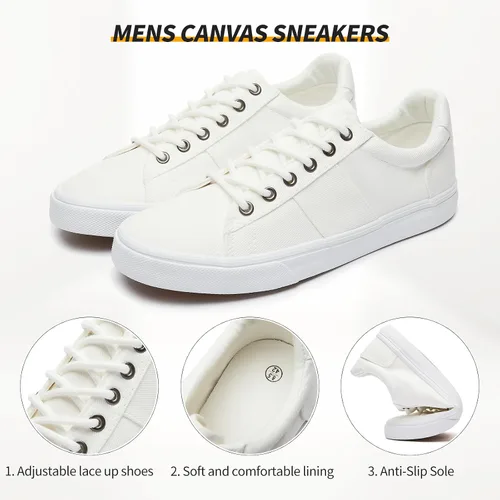 Vista 4 de ZGR Zapatos de lona para hombre, color blanco y negro, con cordones, zapatos casuales de moda para hombres