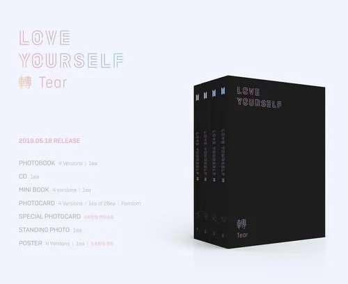 Vista 2 de BTS -[Love Yourself 'Tear'] 3er álbum 4 Ver SET CD+104p PhotoBook+20p Mini libro+1p PhotoCard+1p Staing PhotoCard K-POP sellado
