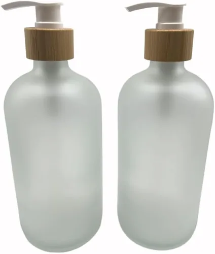 Vista 9 de 2 botellas de vidrio esmerilado rellenables vacías de 8.5 fl oz/8.3 onzas, contenedor de botellas de almacenamiento con cabezal de bomba de tornillo