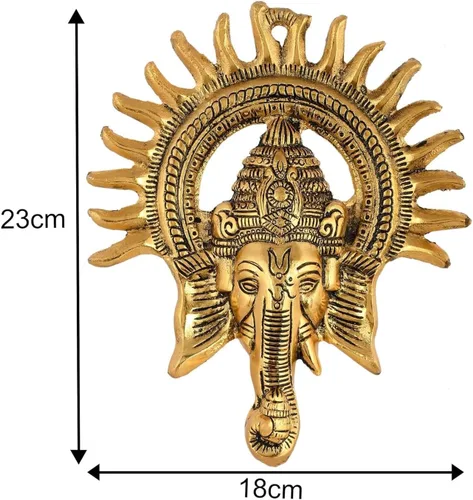 Vista 4 de INDACORIFY Estatua de Lord Ganesha Idol con Lord Surya, lo mejor para colgar en la pared para escultura de energía positiva para decoración