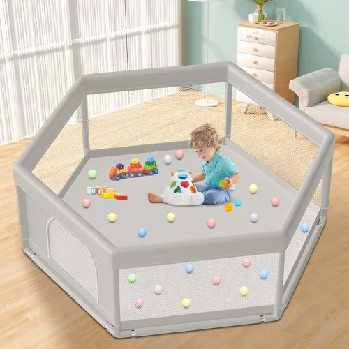 Vista 16 de Hiaksedt Corralito, cerca para bebés y niños pequeños, para interiores y exteriores, con malla transpirable anticaídas (color rosa) Estructura