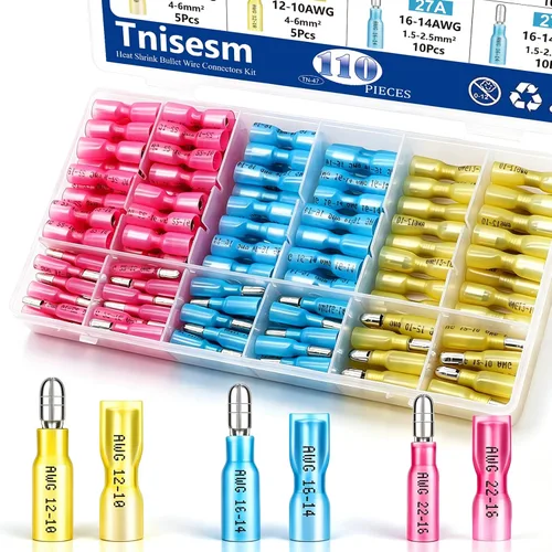 Vista 12 de Tnisesm Kit de conector de cable de 1100 piezas con herramienta de prensado, terminales de cable eléctrico con aislamiento de cobre, anillo, tope