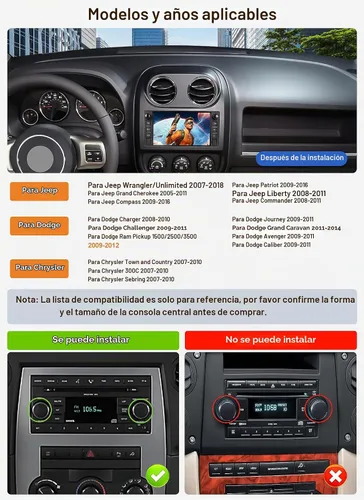 Vista 2 de Estéreo de coche de 4 GB+64 GB para Jeep Wrangler Radio 2007-2018 Brújula Dodge Ram 1500 2500 3500 con CarPlay Android Auto 7 "Pantalla táctil Radio