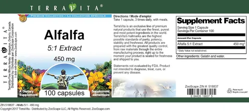 Vista 4 de Terravita Alfalfa 5:1-450 mg (100 Cápsulas, ZIN: 518837)
