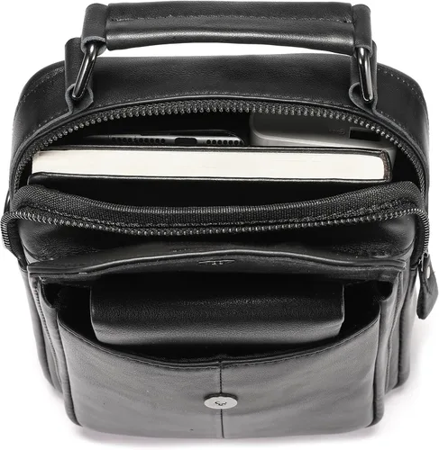 Vista 3 de Bolso de hombro de cuero para hombre, bolso cruzado casual, bolso de mensajero vintage de viaje, bolso multifunción