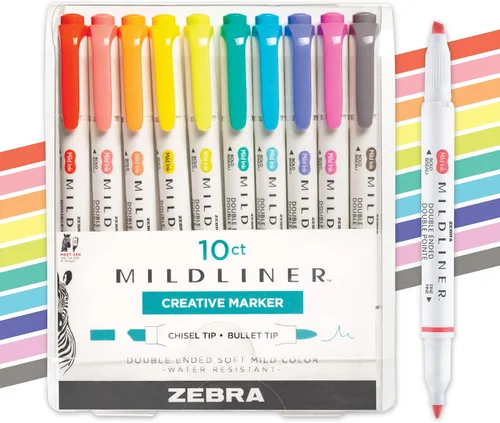 Vista 36 de Zebra Pen Mildliner - Resaltadores de doble punta, puntas anchas y finas, ideales para resaltar la Biblia, sin sangrado, suministros escolares