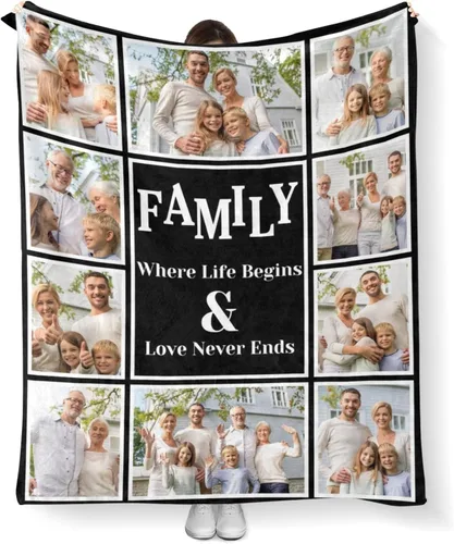 Vista 9 de Mantas personalizadas con fotos, manta personalizada con imagen para familia, mamá, papá, parejas, bebé, manta de fotos personalizada con collage