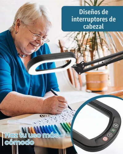 Vista 4 de 12 lupas con luz y soporte, lente rectangular de vidrio real, brazo giratorio grande de 2 x 16 pulgadas, lámpara de escritorio con abrazadera