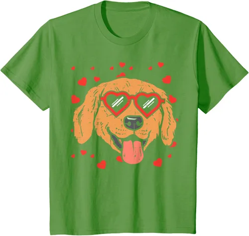 Vista 94 de Golden Retriever cara corazón gafas día de San Valentín perro regalo camiseta Negro