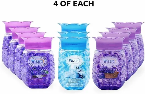 Vista 2 de WIZARD - Perlas de gel eliminadoras de olores, 12 onzas, paquete de 12 ambientadores para baño. Habitaciones, por áreas y ambientadores