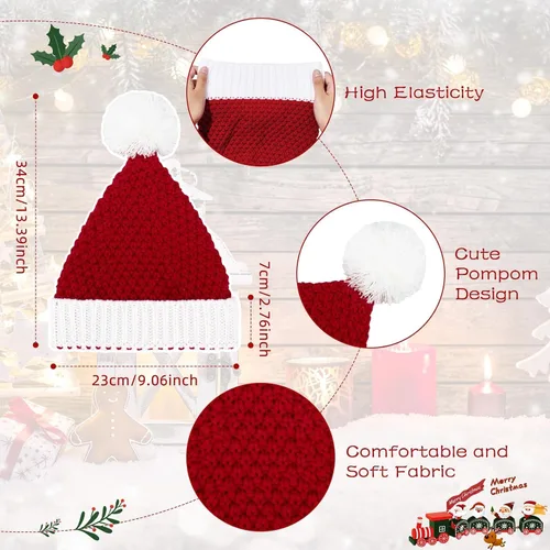 Vista 3 de Century Star Sombreros de Navidad para mujer, sombrero de Papá Noel, unisex, clásico, tejido cálido, para Año Nuevo, vacaciones, fiestas, sombreros