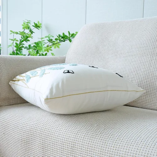 Vista 4 de vctops Funda de almohada de algodón con bordado bohemio y cuadrado para sofá, cama, silla (azul C, 18 x 18 pulgadas)