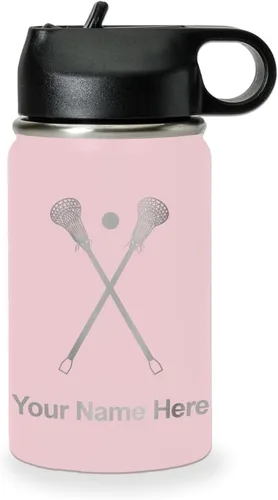 Vista 78 de LaserGram Botella de agua personalizada, palitos de lacrosse, acero inoxidable de doble pared aislada al vacío con popote superior, regalo grabado