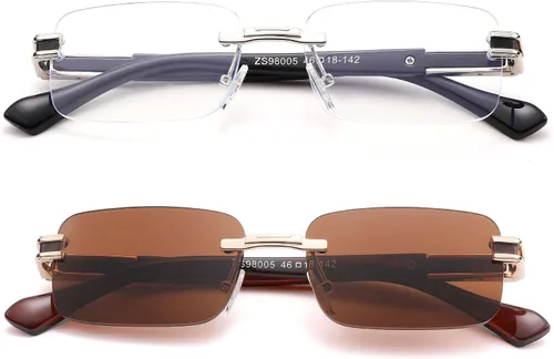 Vista 4 de Hycredi Gafas de sol rectangulares sin montura para mujeres y hombres, sin marco, pequeñas gafas cuadradas tintadas de los años 90