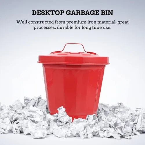 Vista 5 de ULTECHNOVO Mini cubo de basura de metal para escritorio, mini cubos de basura, dispensador de basura de escritorio con tapa y asa para baño, cocina
