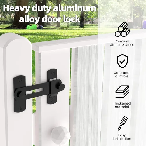 Vista 6 de Cerradura de puerta corrediza de granero abatible de 180 grados para privacidad – Cerraduras de puerta de granero seguras y pestillos para puerta