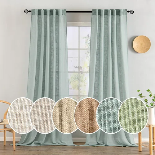 Vista 76 de MIULEE - Cortinas semitraslúcidas suaves y gruesas con textura de lino para cocina y ventana de baño, con trabilla trasera y bolsillo para Blanco