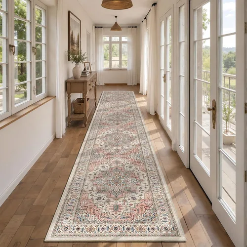 Vista 37 de Alfombra de pasillo vintage de 2 x 6 pies de pelo bajo Marrón beige
