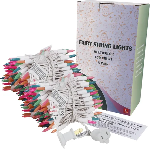 Vista 7 de LJLNION 3 juegos de luces de cuerda de Pascua, 150 unidades de 30 pies cada una de cable blanco, mini luces de hadas pastel, 120 V con certificación