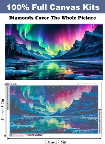 Vista 3 de croshom Kits de Arte de Diamantes Grandes para Adultos, Kits de Pintura de Arte de Diamantes de Paisaje Aurora Boreal para Adultos, 5D DIY Taladros