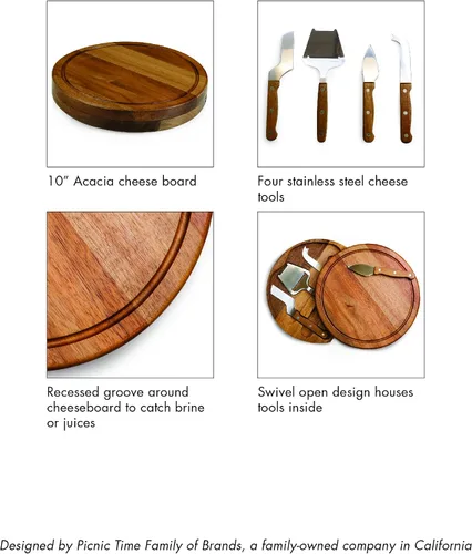 Vista 6 de Tablero de corte para queso Circo personalizado con monograma de iniciales de Toscana y juego de herramientas de acacia