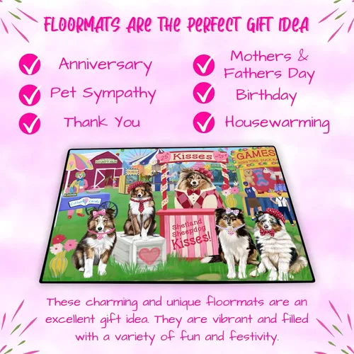 Vista 7 de Doggie of the Day Shetland Sheepdogs Floor Mat - Carnival Kissing Booth - Best Dog Doormat - Protector Decor - Unique Portrait Art - Premium Quality