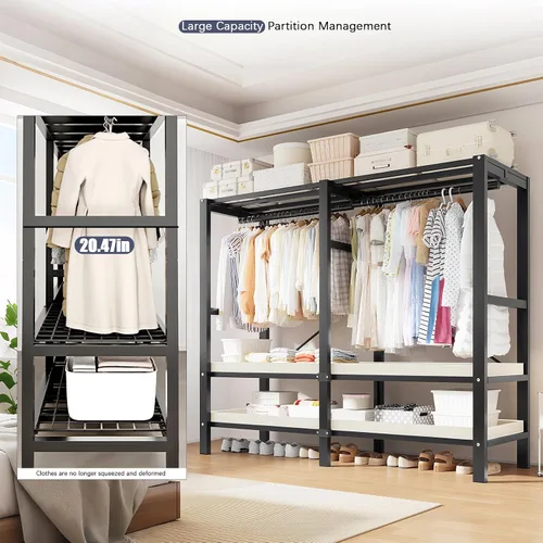 Vista 9 de Armario portátil resistente con puertas magnéticas, perchero de metal resistente de 1500 libras, perchero plegable para ropa, para dormitorio, sala