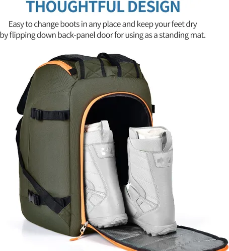 Vista 3 de Bolsa para botas de esquí, snowboard, viajes, patinaje, mochila para adultos y jóvenes, accesorios de equipo de esquí Army Green