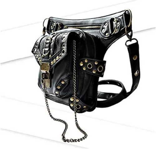 Vista 2 de Wendingstan Rock Leather & Vintage Gothic Retro Steampunk Bolso Estilo victoriano Bolso de hombro Riñonera Negro, Mediano, Negro -, Duradero, vintage