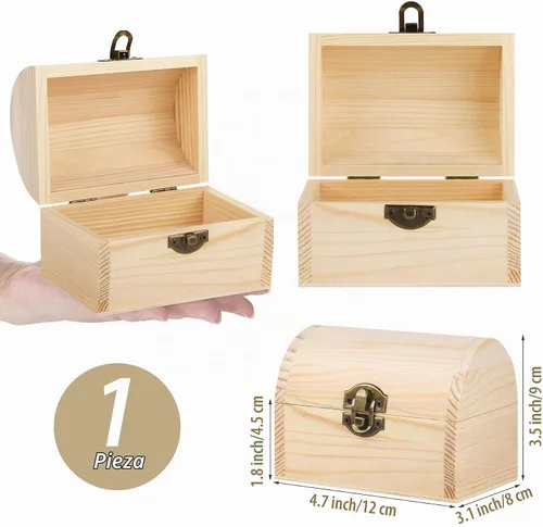 Vista 2 de Aodaer Cofre del Tesoro de Madera Sin Terminar Caja Decorativa de Pino con Tapa con Bisagras y Cierre de Seguridad Cajas de Madera Lisas