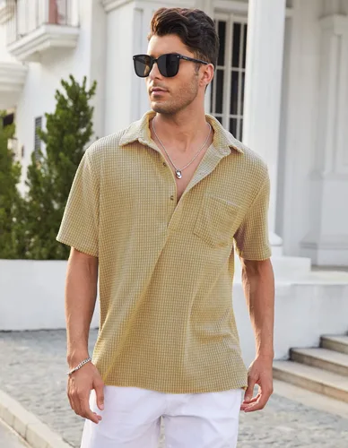 Vista 5 de Uiriuy Mens Casual Collared Short Sleeve Button Down Corduroy Shirts