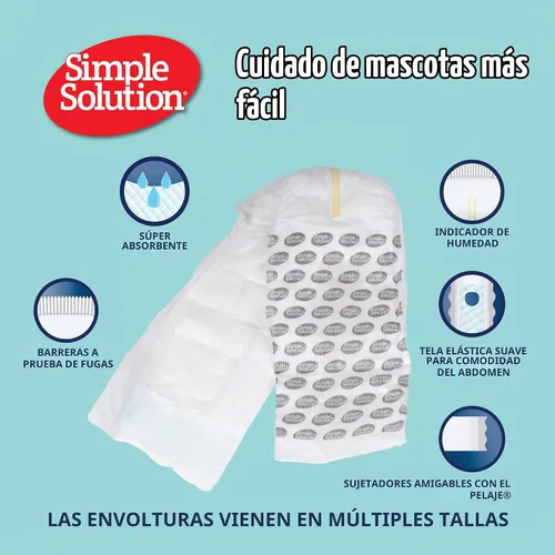 Vista 3 de Simple Solution Pañales Desechables Envolventes para Perros Machos, True Fit, Absorbentes, A Prueba de Fugas con Indicador de Humedad, Pañal