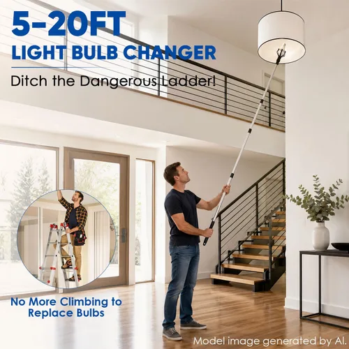 Vista 2 de Light Bulb Changer for High Ceilings with 5-20FT Telescopic Pole