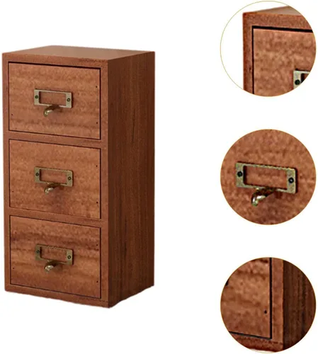 Vista 4 de Caja de almacenamiento de cajones de madera, organizador multiusos, gabinete de almacenamiento de té, compartimento de joyería, gabinete de mesa 3
