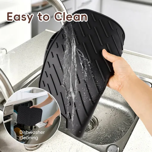 Vista 2 de Black Silicon Dish Drying Mat for Kitchen Counters 15.7” x 11.8” Negro