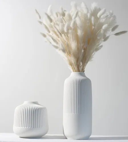 Vista 7 de Jarrones blancos mate para decoración del hogar, centros de mesa a rayas, moderno, bohemio, juego de 2 para flores, hierba de pampas, mesa, manto