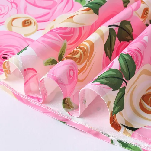 Vista 7 de 2-9T - Vestido de fiesta formal con volantes florales a rayas para niñas y niñas