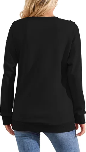 Vista 2 de YSYOKOW Women Crewneck Sweatshirt Long Sleeve Pullover Sweatshirts Trendy Cold Shoulder Tunic Tops with Pockets
