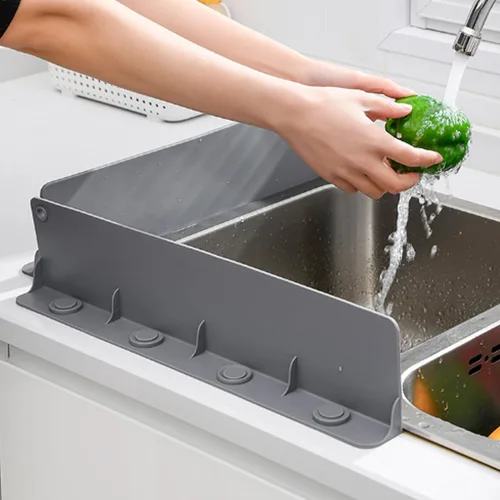 Vista 8 de Protector contra salpicaduras para fregadero de cocina, ventosa, impermeable, diseño de pendiente, protector contra salpicaduras de silicona