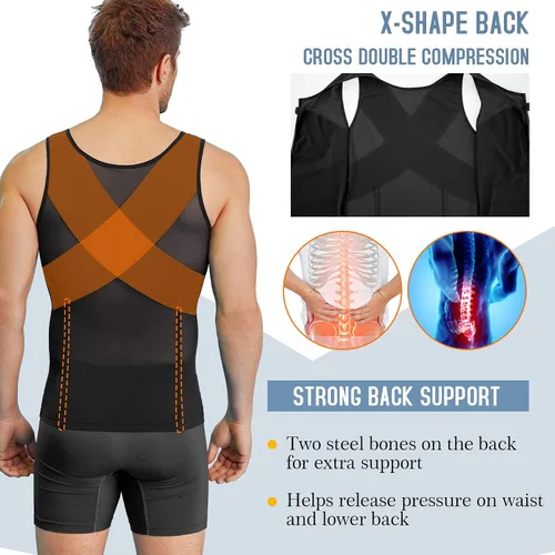 Vista 4 de TAILONG Camisetas de compresión para hombre con control de abdomen