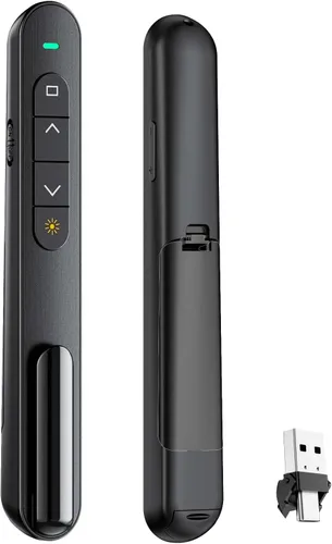 Vista 11 de QUI Clicker de presentación para PowerPoint, RF 2.4GHz USB Presentador inalámbrico remoto con Control de Volumen, Clicker de PowerPoint Avanzador