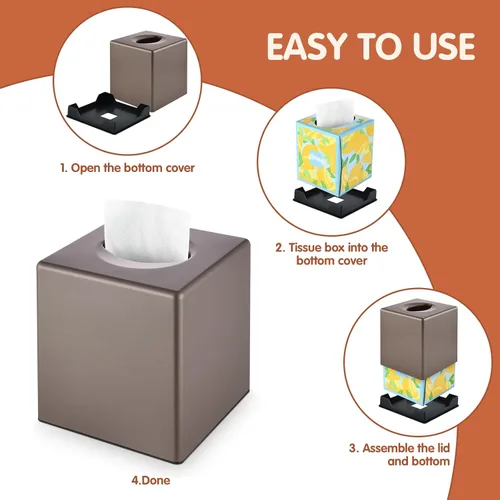 Vista 7 de Y-in Hand Funda para caja de pañuelos, soporte cuadrado para caja de pañuelos faciales, accesorios de almacenamiento para tocador de baño, encimeras