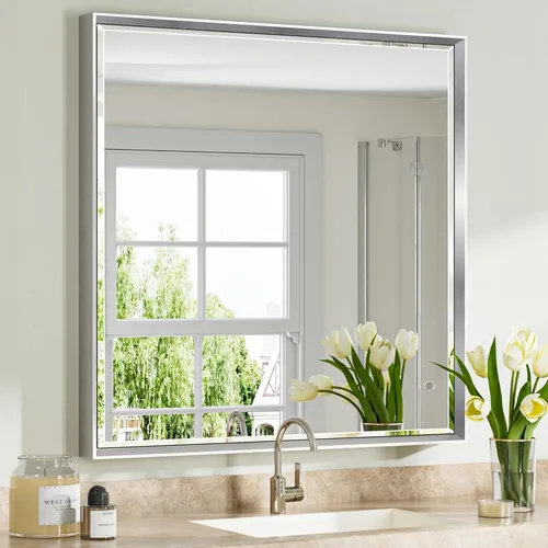 Vista 29 de Espejo de baño negro, espejo de baño biselado de 16 x 24 pulgadas para pared, espejo con marco negro antioxidante para decoración de baño, sala