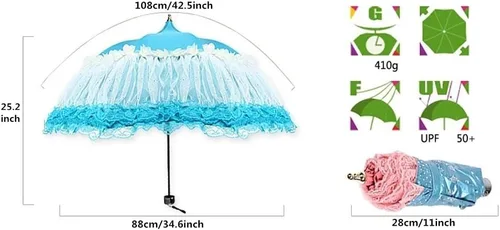 Vista 7 de Honeystore Pagoda Parasol 3 Folding Lace Totes Sun Rain Wedding Ruffle Umbrella