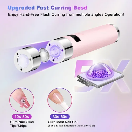 Vista 7 de Linssy - Mini luz UV para uñas con sensor automático y soporte de cuello de cisne, lámpara de uñas inalámbrica portátil con pantalla LCD, luz UV