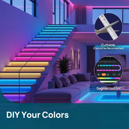 Vista 5 de Linkind AuraScape - Tira de luces LED inteligentes de 10 pies, tira de luz WiFi segmentada que cambia de color, compatible con Alexa y Google Home