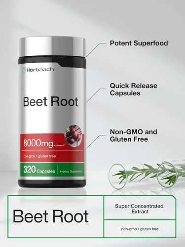 Vista 4 de Horbäach Cápsulas de polvo de raíz de remolacha de 8000 mg 320 píldoras Fórmula sin OMG, sin gluten Suplemento de extracto de hierbas de alta