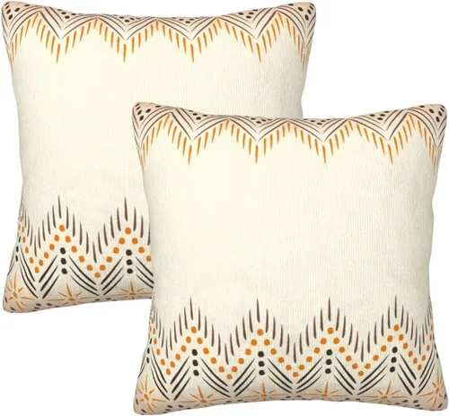 Vista 10 de Juego de 2 fundas de almohada de estilo étnico vintage, estampado geométrico azteca, étnico, tribal, para dormitorio, sala de estar, sofá