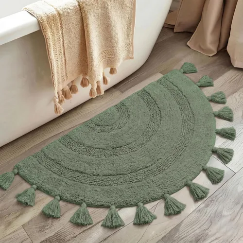 Vista 11 de KOEXM - Alfombra de baño de medio círculo con borlas, 100% algodón Alfombras de baño tejidas a mano, antideslizantes, absorbentes, lavables a