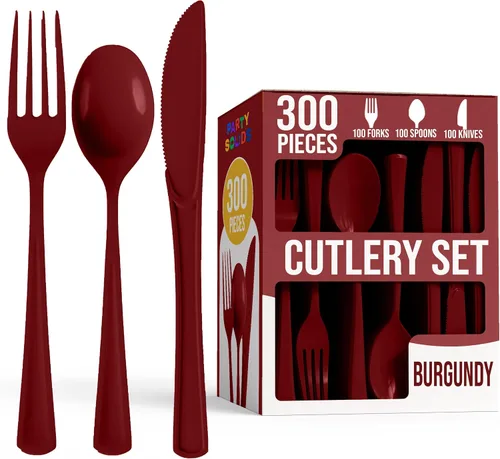 Vista 8 de Party Solids - Juego de cubiertos de plástico negro resistente de 300 piezas, cubiertos desechables negros resistentes, juegos de utensilios, 100